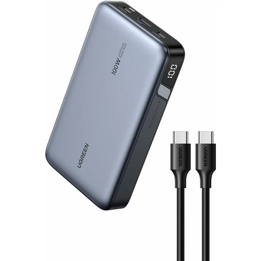 Batterie Externe UGREEN PB720 Nexode, 20000mAh, 100W, QC + PD, 1 x USB-A - 2 x USB-C, Gris, Reconditionnée