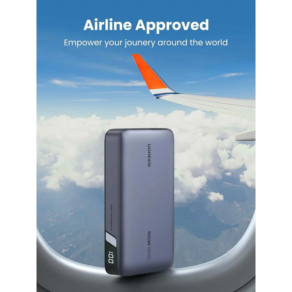 Externe Batterij UGREEN PB720 Nexode, 20000mAh, 100W, QC + PD, 1 x USB-A - 2 x USB-C, Gri