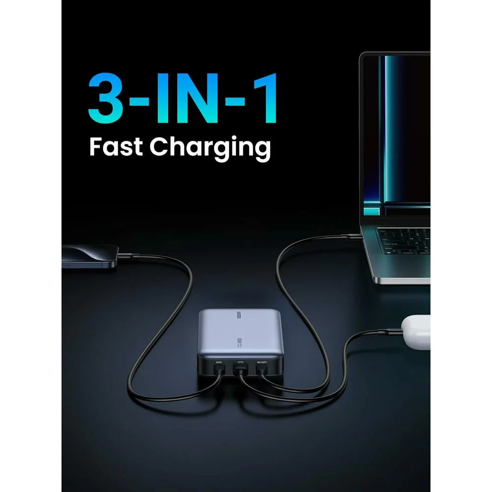 Externe Batterij UGREEN PB720 Nexode, 20000mAh, 100W, QC + PD, 1 x USB-A - 2 x USB-C, Gri