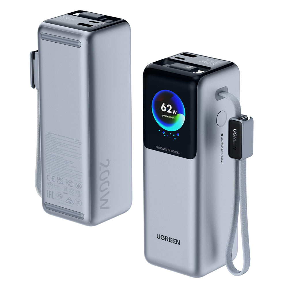 Externe Batterie UGREEN PB728 (75702B), 25000mAh, 200W, QC + PD, 1 x USB-A - 2 x USB-C, Grau