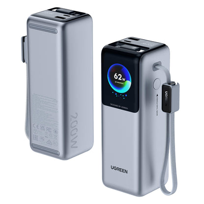 Externe Batterie UGREEN PB728 (75702B), 25000mAh, 200W, QC + PD, 1 x USB-A - 2 x USB-C, Grau