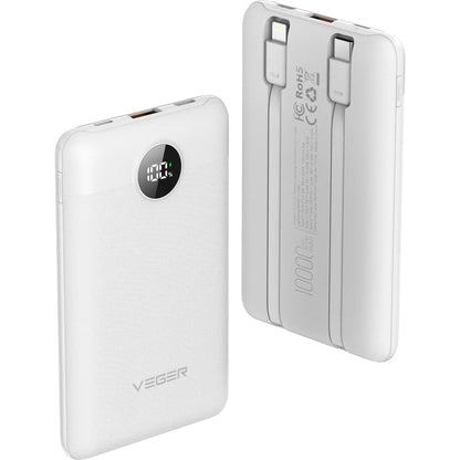 Externer Akku Veger C11C, 10000mAh, 22.5W, QC + PD, 1 x Lightning - 1 x USB-A - 2 x USB-C, Weiß