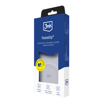 Draadloze Externe Batterij 3MK PastelUp, 10000mAh, 22.5W, QC + PD + FQI, 1 x USB-A - 1 x USB-C - 2 x QI, Wit