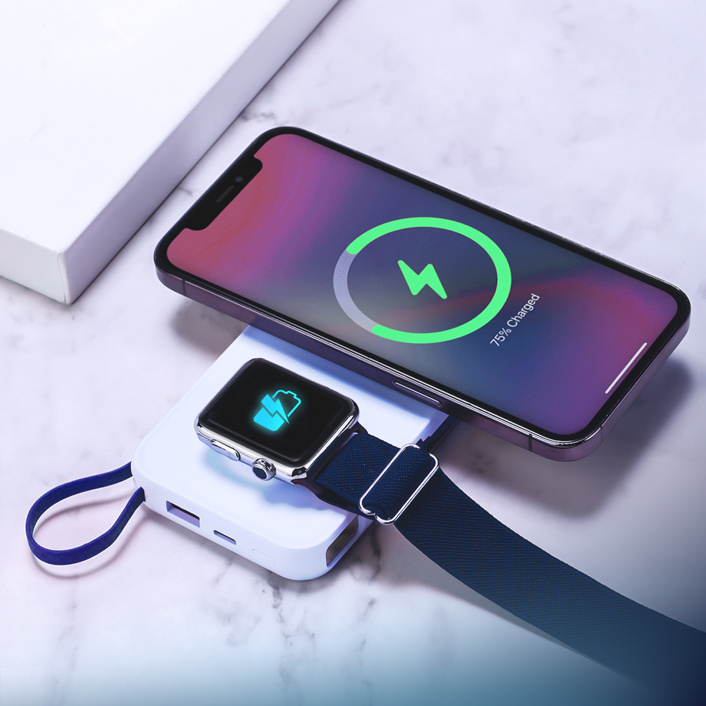 Draadloze Externe Batterij 3MK PastelUp, 10000mAh, 22.5W, QC + PD + FQI, 1 x USB-A - 1 x USB-C - 2 x QI, Wit