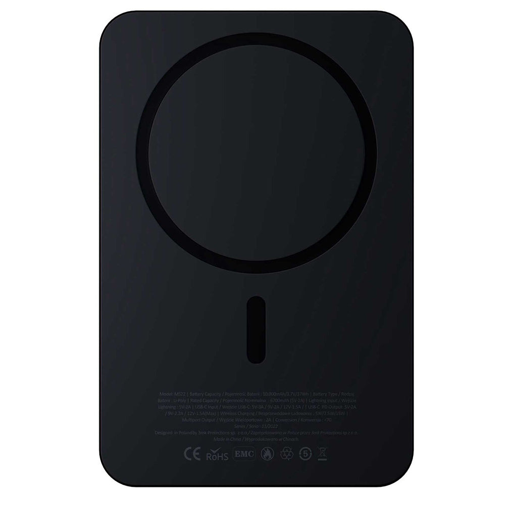 Draadloze Externe Batterij 3MK MagSynergy Ni+, 5000mAh, 22.5W, PD + FQI, 1 x QI - 1 x USB-C, Zwart