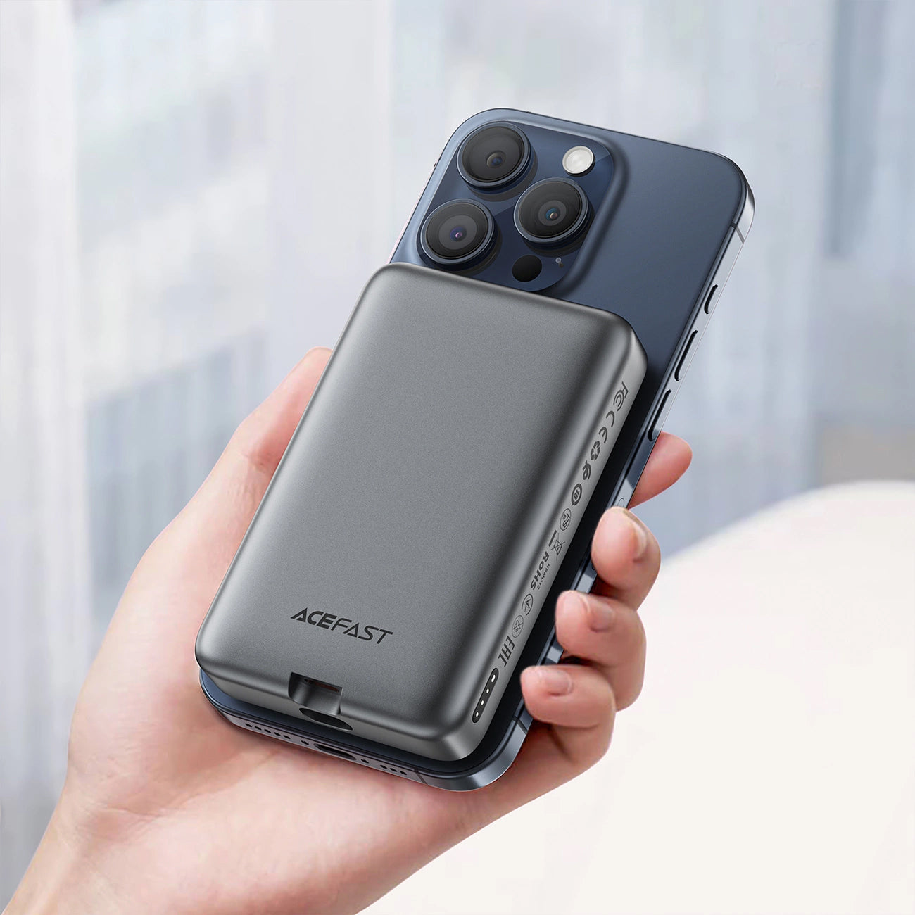 Batterie Externe Sans Fil Acefast M10, 10000mAh, 30W, PD + FQI, 1 x QI - 2 x USB-C, Noire