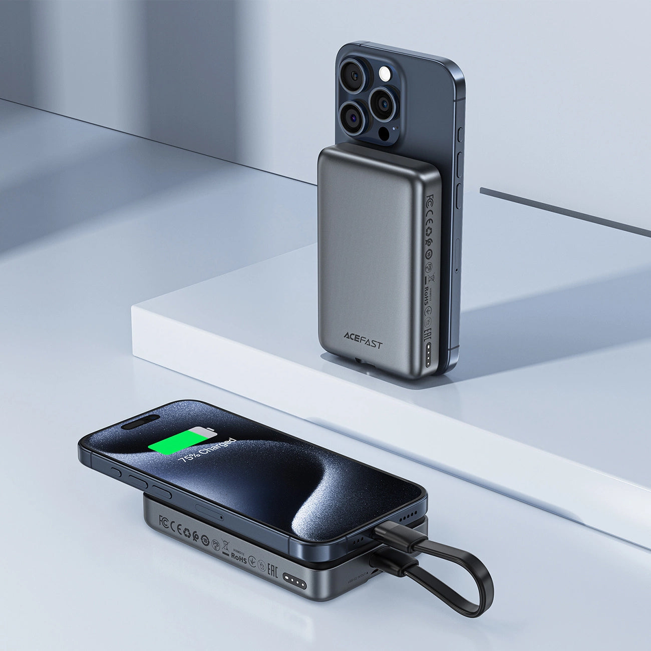 Batterie Externe Sans Fil Acefast M10, 10000mAh, 30W, PD + FQI, 1 x QI - 2 x USB-C, Noire