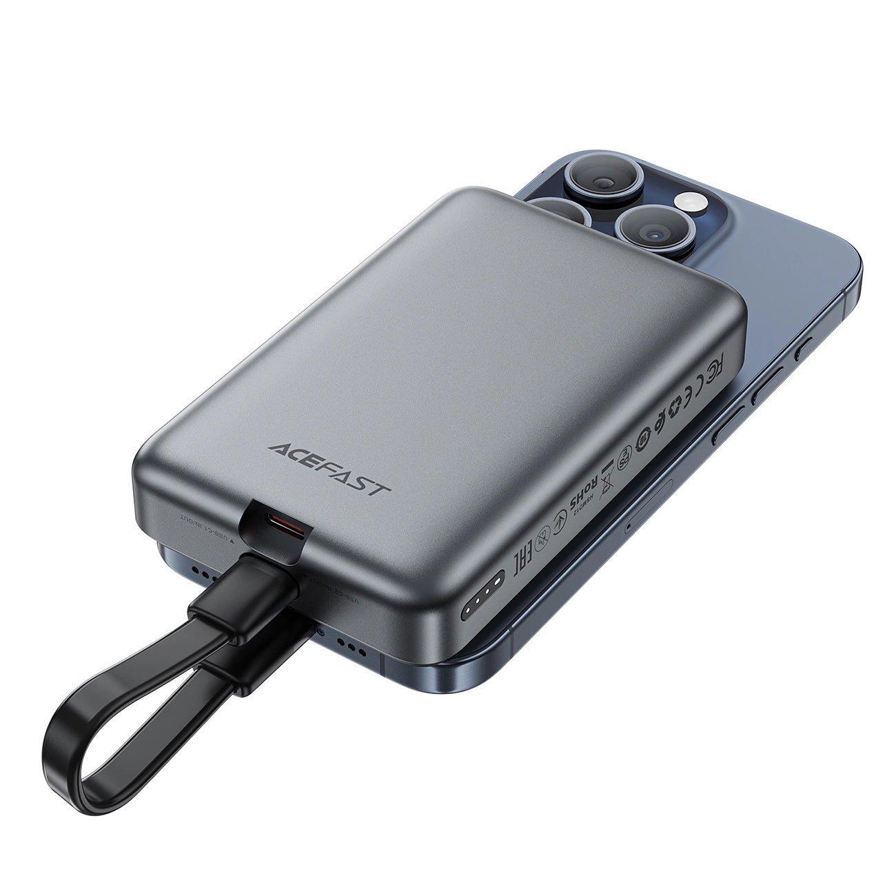 Batterie Externe Sans Fil Acefast M10, 10000mAh, 30W, PD + FQI, 1 x QI - 2 x USB-C, Noire