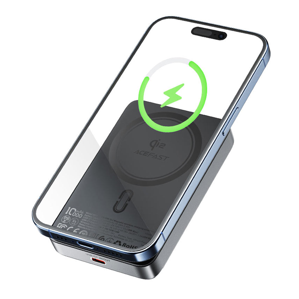 Draadloze Externe Batterij Acefast M11, 10000mAh, 30W, PD + FQI, 1 x QI - 1 x USB-C, Zwart