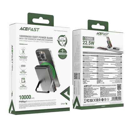 Draadloze Externe Batterij Acefast M17, 10000mAh, 22.5W, PD + FQI, 1 x QI - 1 x USB-C, Zwart