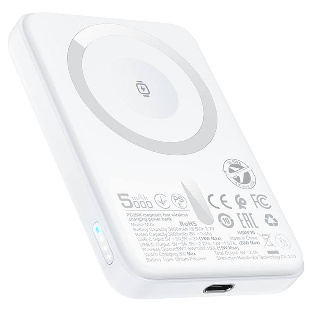 Batterie Externe Sans Fil Acefast M25, 5000mAh, 20W, PD + FQI, 1 x QI - 1 x USB-C, Blanche