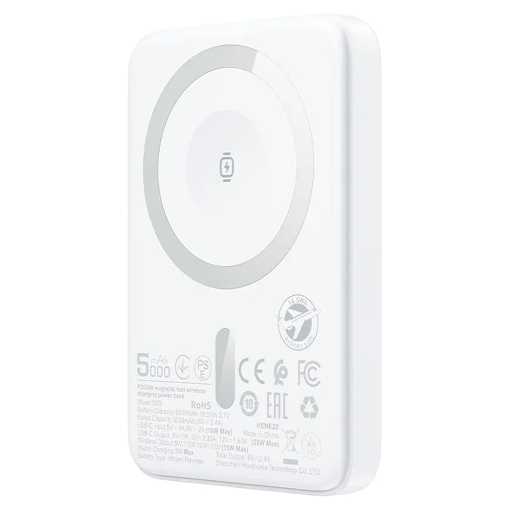 Batterie Externe Sans Fil Acefast M25, 5000mAh, 20W, PD + FQI, 1 x QI - 1 x USB-C, Blanche