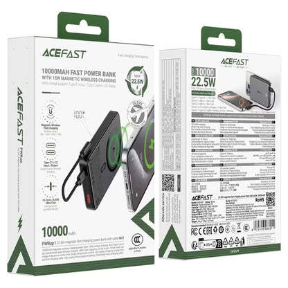 Batterie Externe Sans Fil Acefast M31, 10000mAh, 22.5W, QC + PD + FQI, 1 x QI - 1 x USB-A - 2 x USB-C, Noire