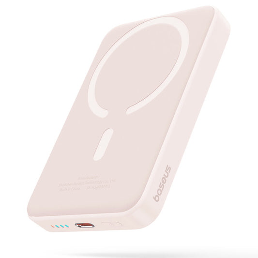 Externe Draadloze Batterij Baseus Magnetic Mini, 10000mAh, 20W, PD + FQI, 1 x QI - 1 x USB-C, Roze P10059001413-00