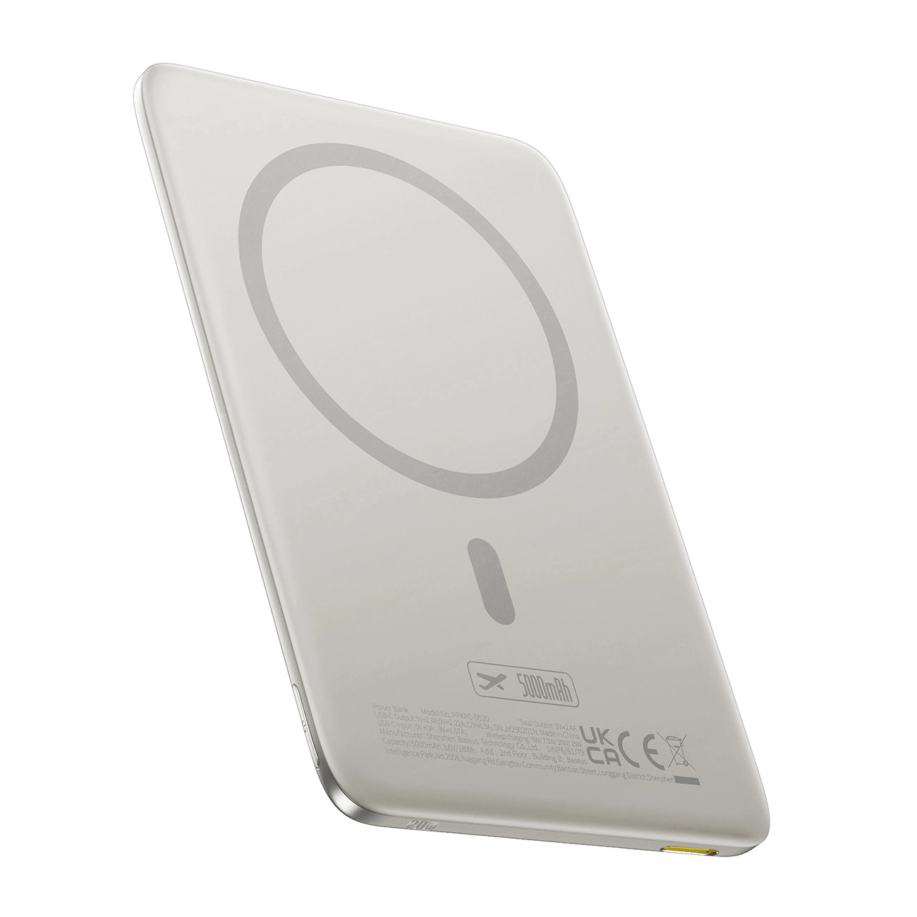 Externer Wireless-Akku Baseus PicoGo AM41, 5000mAh, 20W, PD + FQI, 1 x QI - 1 x USB-C, Beige