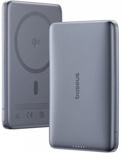 Externe Draadloze Batterij Baseus PicoGo AM41, 10000mAh, 27W, PD + FQI, 1 x QI - 1 x USB-C, Grijs E0027200