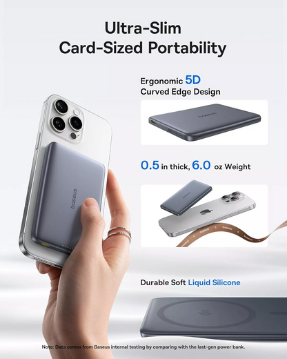 Externe Draadloze Batterij Baseus PicoGo AM41, 10000mAh, 27W, PD + FQI, 1 x QI - 1 x USB-C, Grijs E0027200