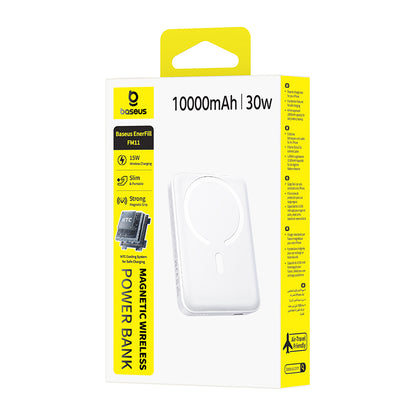 Batterie Externe Sans Fil Baseus EnerFill FM11, 10000mAh, 30W, PD + FQI, 1 x QI - 1 x USB-C, Blanche