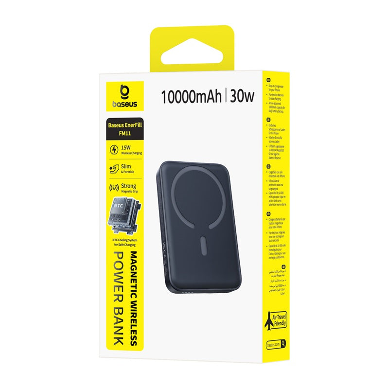 Baseus EnerFill FM11 Wireless Externe Batterie, 10000mAh, 30W, PD + FQI, 1 x QI - 1 x USB-C, Schwarz