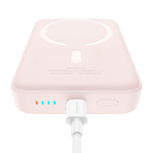 Externe Draadloze Batterij Baseus Magnetic Mini, 10000mAh, 20W, PD + FQI, 1 x QI - 1 x USB-C, Roze P10059001413-00