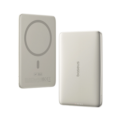 Draadloze Externe Batterij Baseus PicoGo AM41, 5000mAh, 20W, PD + FQI, 1 x QI - 1 x USB-C, Beige