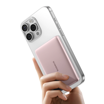 Batterie Externe Sans Fil Baseus PicoGo AM41, 5000mAh, 20W, PD + FQI, 1 x QI - 1 x USB-C, Rose