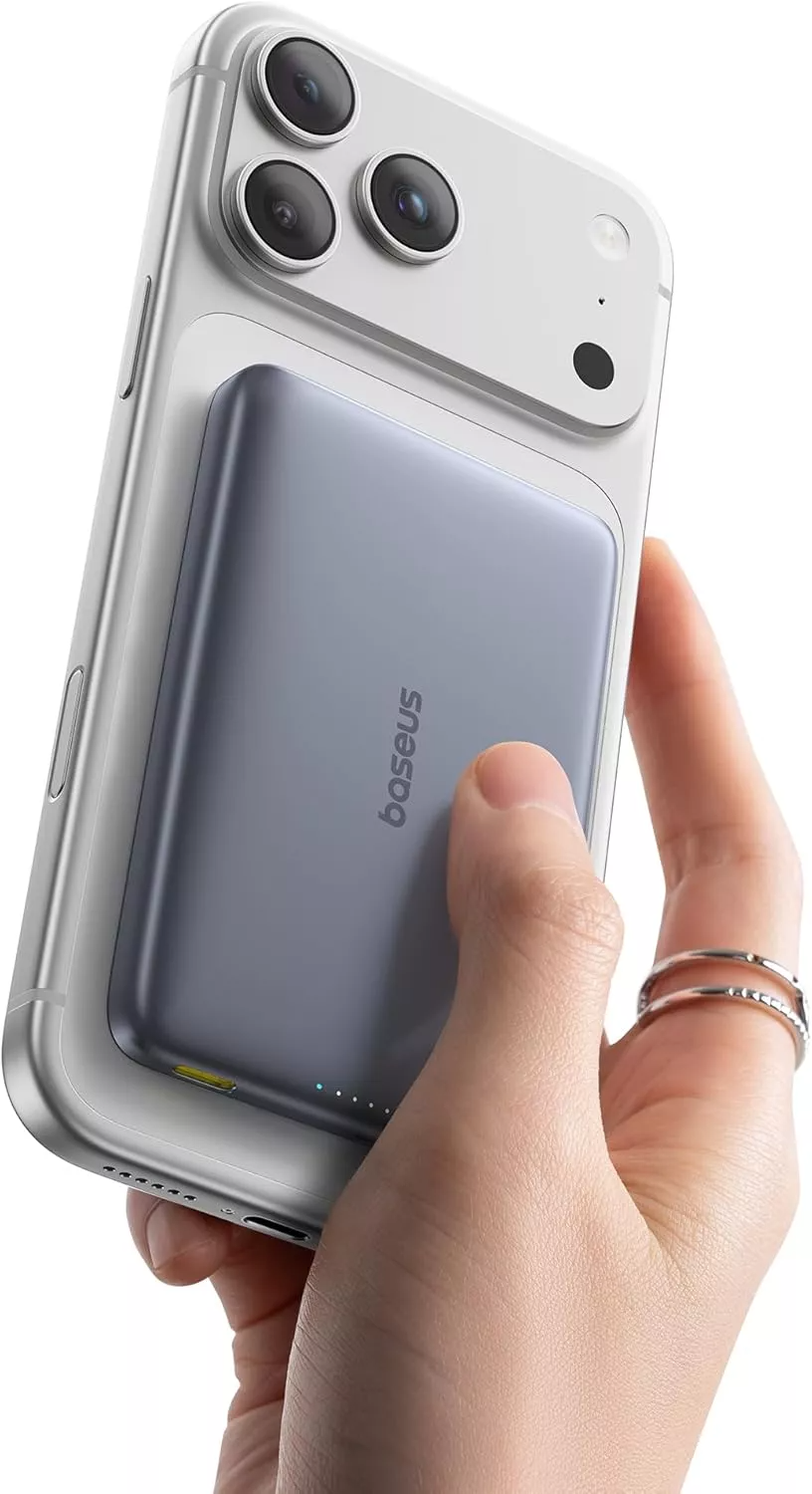 Externe Draadloze Batterij Baseus PicoGo AM41, 10000mAh, 27W, PD + FQI, 1 x QI - 1 x USB-C, Grijs E0027200