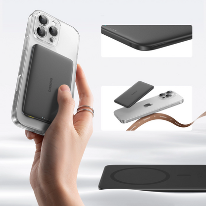 Baseus PicoGo AM41 Wireless External Battery, 5000mAh, 20W, PD + FQI, 1 x QI - 1 x USB-C, Black