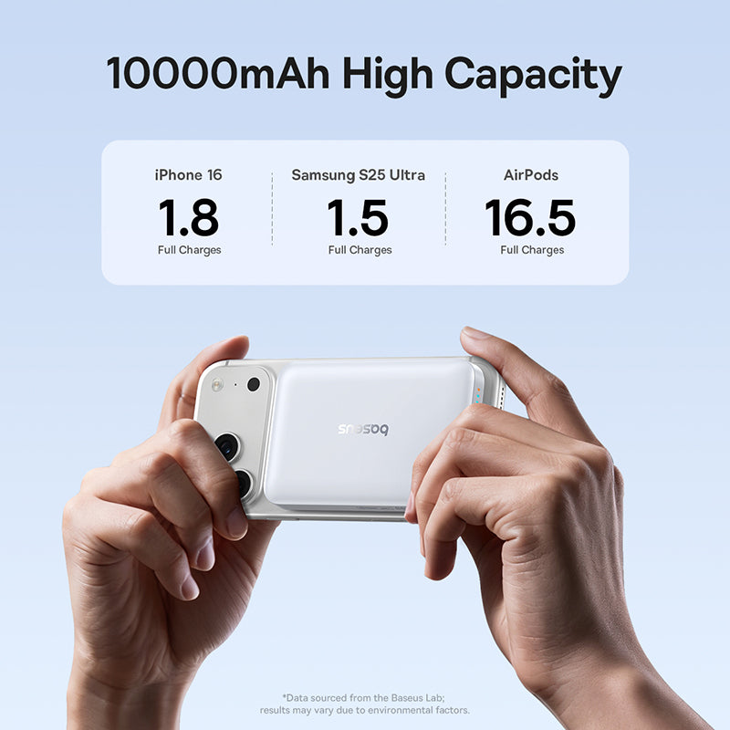 Batterie Externe Sans Fil Baseus EnerFill FM11, 10000mAh, 30W, PD + FQI, 1 x QI - 1 x USB-C, Blanche