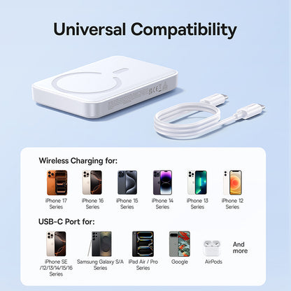 Batterie Externe Sans Fil Baseus EnerFill FM11, 10000mAh, 30W, PD + FQI, 1 x QI - 1 x USB-C, Blanche