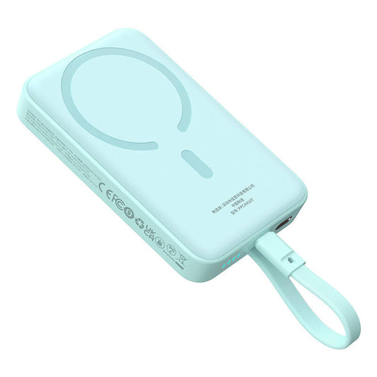 Externe Draadloze Batterij Baseus Magnetic Mini, 10000mAh, 30W, PD + FQI, 1 x Lightning - 1 x QI - 1 x USB-C, Blauw P1002210B333-00