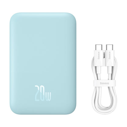 Externe Draadloze Batterij Baseus Mini Air, 6000mAh, 20W, PD + FQI, 1 x QI - 1 x USB-C, Blauw P10059002313-00