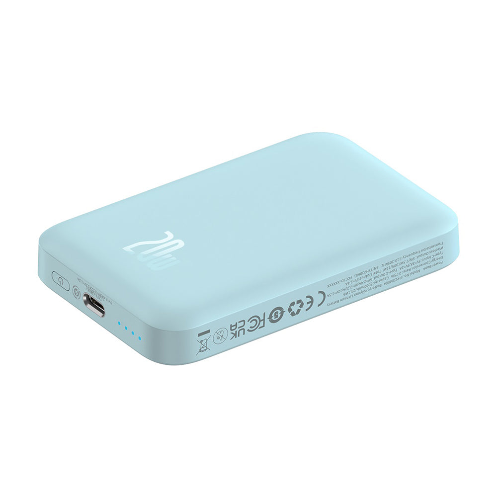 Externe Draadloze Batterij Baseus Mini Air, 6000mAh, 20W, PD + FQI, 1 x QI - 1 x USB-C, Blauw P10059002313-00