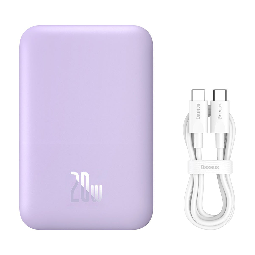 Externe Draadloze Batterij Baseus Mini Air, 6000mAh, 20W, PD + FQI, 1 x QI - 1 x USB-C, Paars P10059002513-00