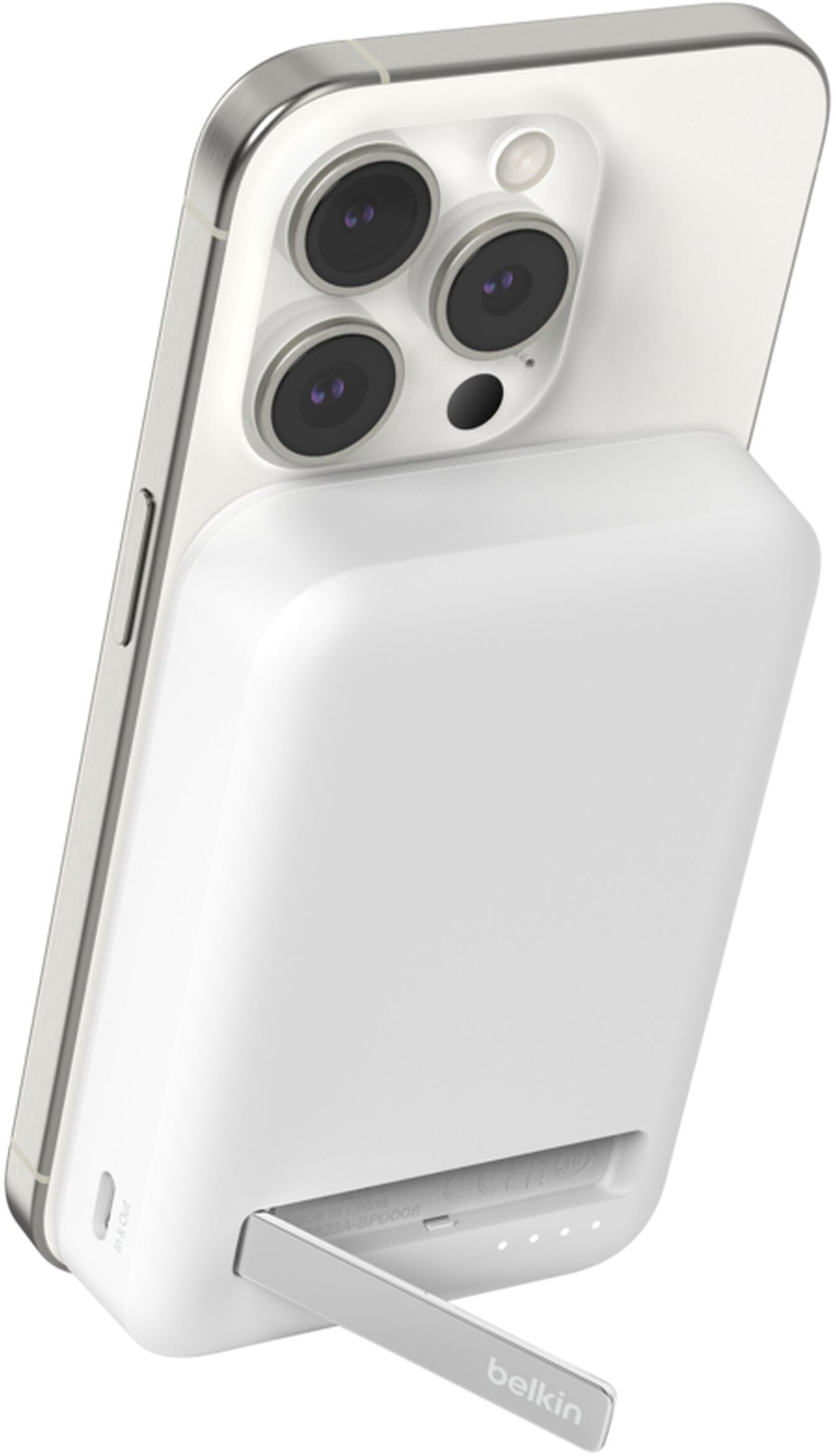Draadloze Externe Batterij Belkin BoostCharge Pro met Kickstand, 10000mAh, 15W, FQI, 1 x QI - 1 x USB-C, Wit BPD008btWH