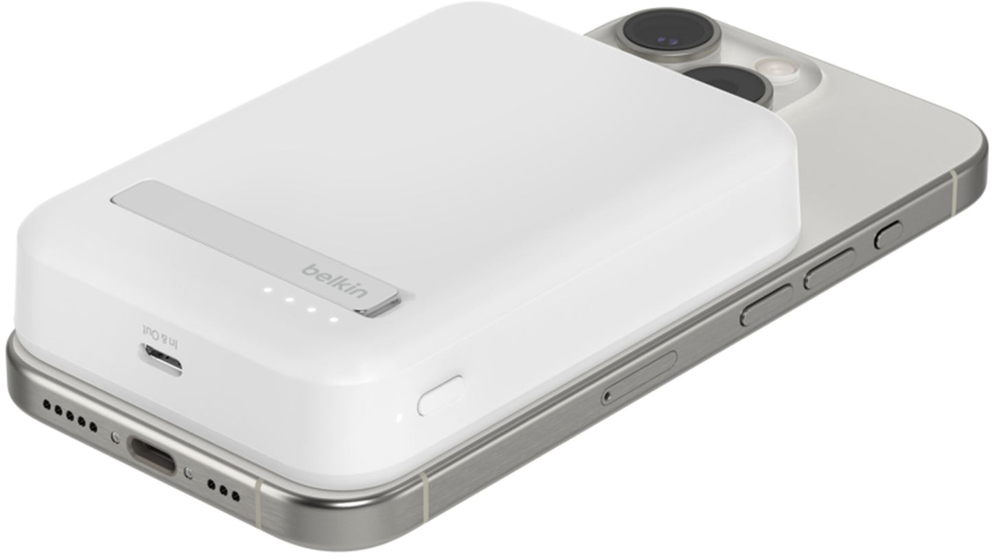 Draadloze Externe Batterij Belkin BoostCharge Pro met Kickstand, 10000mAh, 15W, FQI, 1 x QI - 1 x USB-C, Wit BPD008btWH