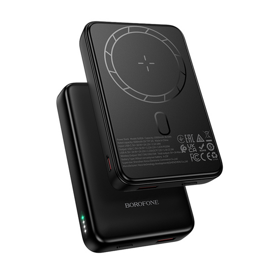 Externer Wireless-Akku Borofone BJ82A Dawn, 10000mAh, 22.5W, QC + PD + FQI, 1 x QI - 1 x USB-A - 1 x USB-C, Schwarz