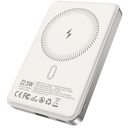 Draadloze Externe Batterij BWOO BO-P82, 10000mAh, 22,5W, PD + FQI, 1 x QI - 1 x USB-C, Wit
