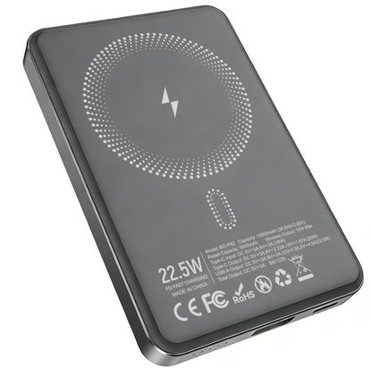 Kabellose Externe Batterie BWOO BO-P82, 10000mAh, 22,5W, PD + FQI, 1 x QI - 1 x USB-C, Grau