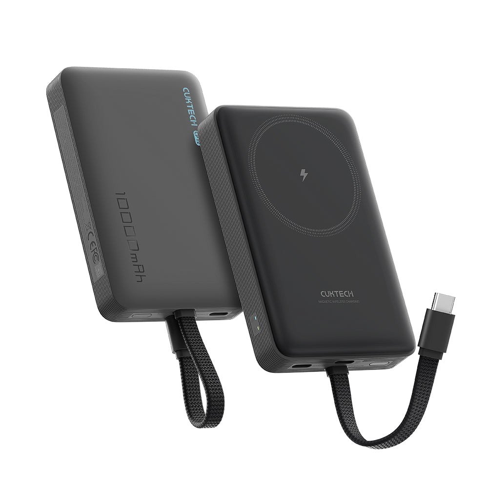 Kabellose Powerbank Cuktech WPB100L, 10000mAh, 22,5W, PD + FQI, 1 x QI - 2 x USB-C, Schwarz CKWPB100LGLBK