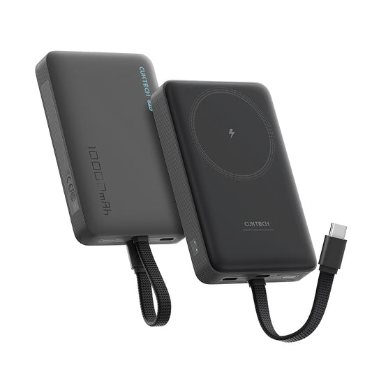 Draadloze Externe Batterij Cuktech WPB100L, 10000mAh, 22.5W, PD + FQI, 1 x QI - 2 x USB-C, Zwart CKWPB100LGLBK