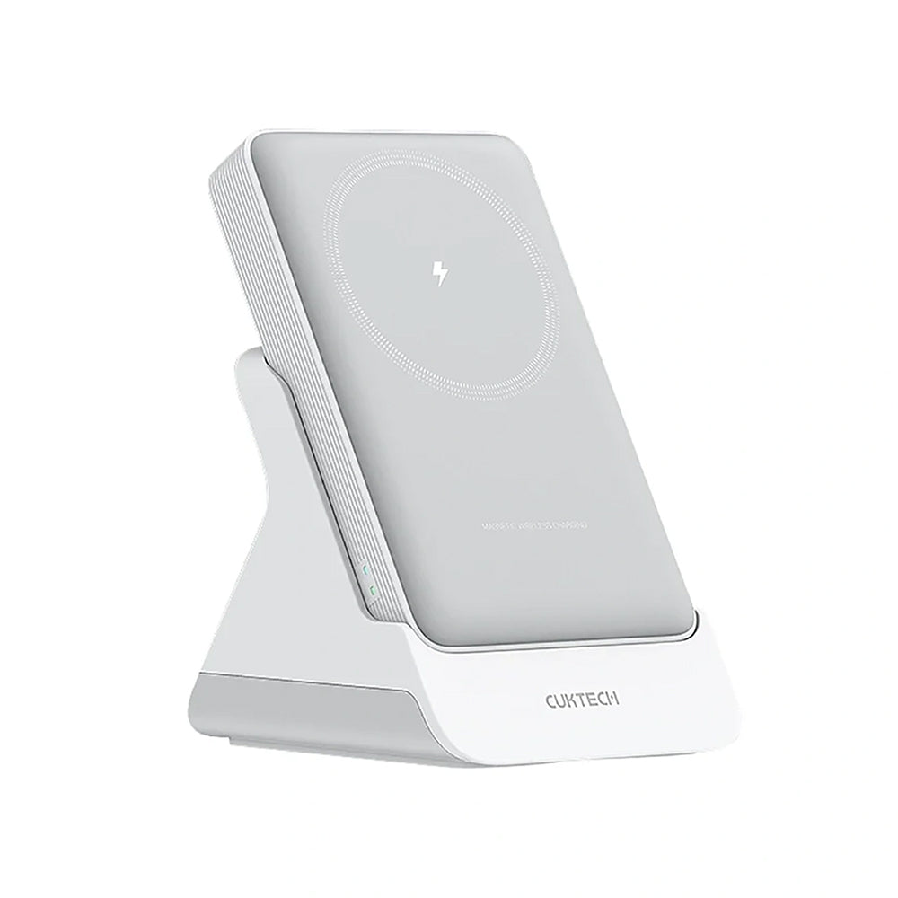 Kabellose Powerbank Cuktech WPB100N, 10000mAh, 20W, PD + FQI, 1 x QI - 1 x USB-C, Weiß CKWPB100NGLGR