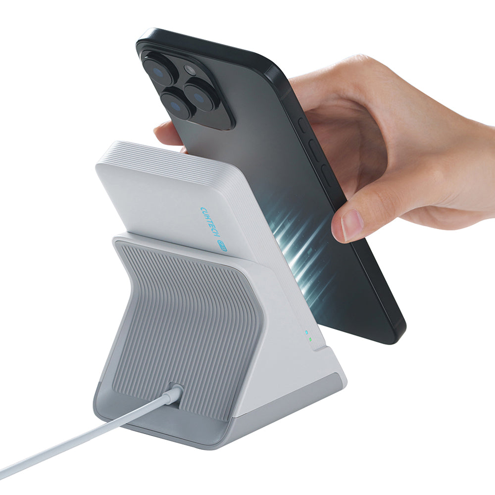 Kabellose Powerbank Cuktech WPB100N, 10000mAh, 20W, PD + FQI, 1 x QI - 1 x USB-C, Weiß CKWPB100NGLGR
