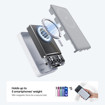 Kabellose Powerbank Cuktech WPB100N, 10000mAh, 20W, PD + FQI, 1 x QI - 1 x USB-C, Weiß CKWPB100NGLGR