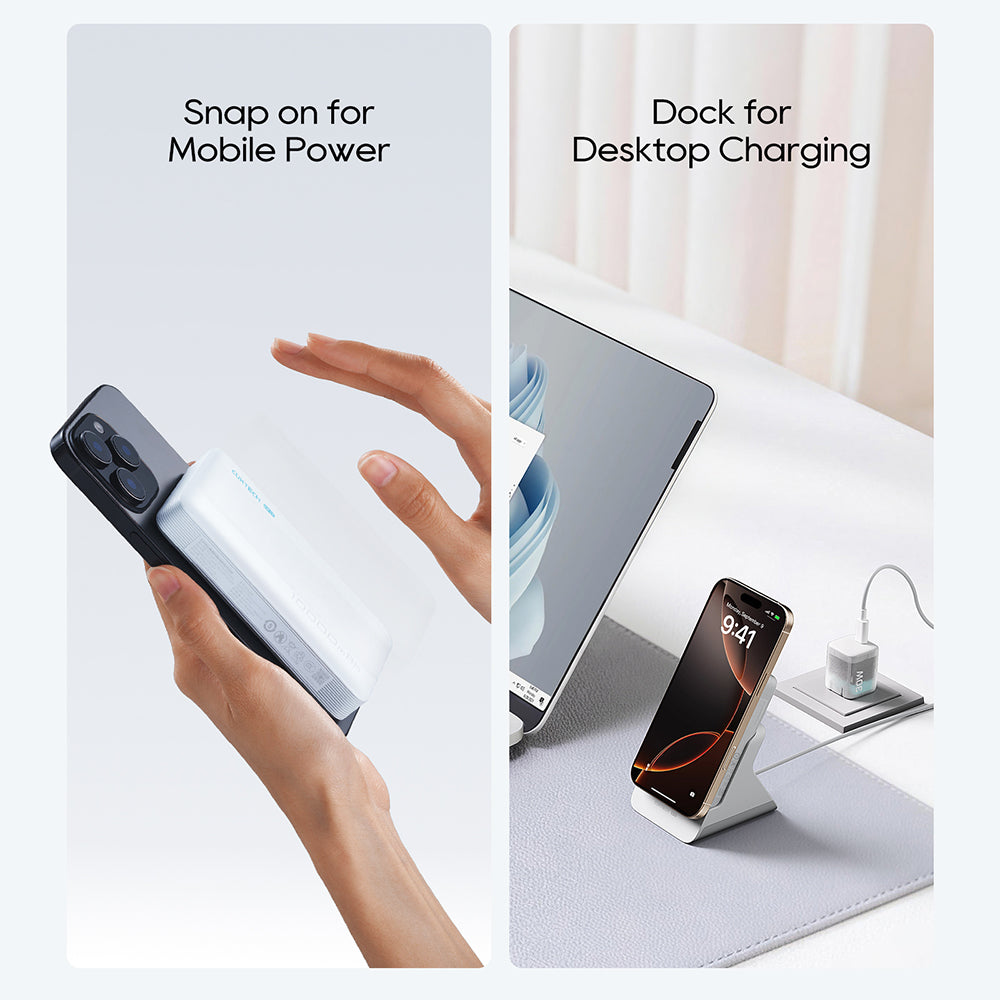 Kabellose Powerbank Cuktech WPB100N, 10000mAh, 20W, PD + FQI, 1 x QI - 1 x USB-C, Weiß CKWPB100NGLGR