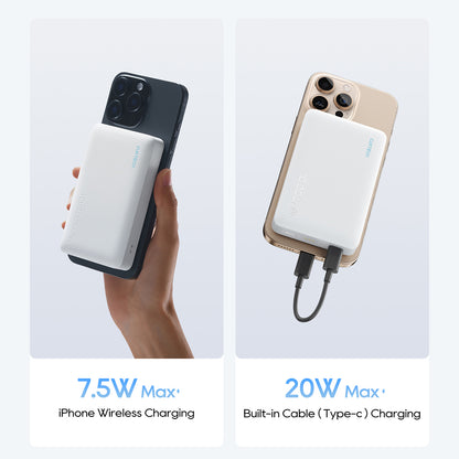 Kabellose Powerbank Cuktech WPB100N, 10000mAh, 20W, PD + FQI, 1 x QI - 1 x USB-C, Weiß CKWPB100NGLGR