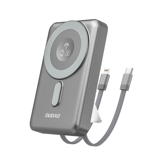 Dudao K29 Wireless External Battery, 10000mAh, 20W, PD + FQI, 1 x Lightning - 1 x QI - 1 x USB-C, Gray