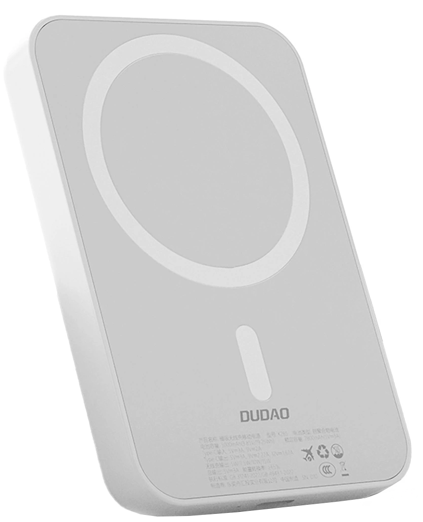 Dudao K26s Externe Draadloze Batterij, 5000mAh, 20W, PD + FQI, 1 x QI - 1 x USB-C, Wit