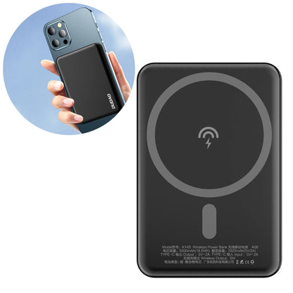 Batterie Externe Sans Fil Dudao K14S, 5000mAh, 10W, PD + QI, 1 x QI - 1 x USB-C, Noire
