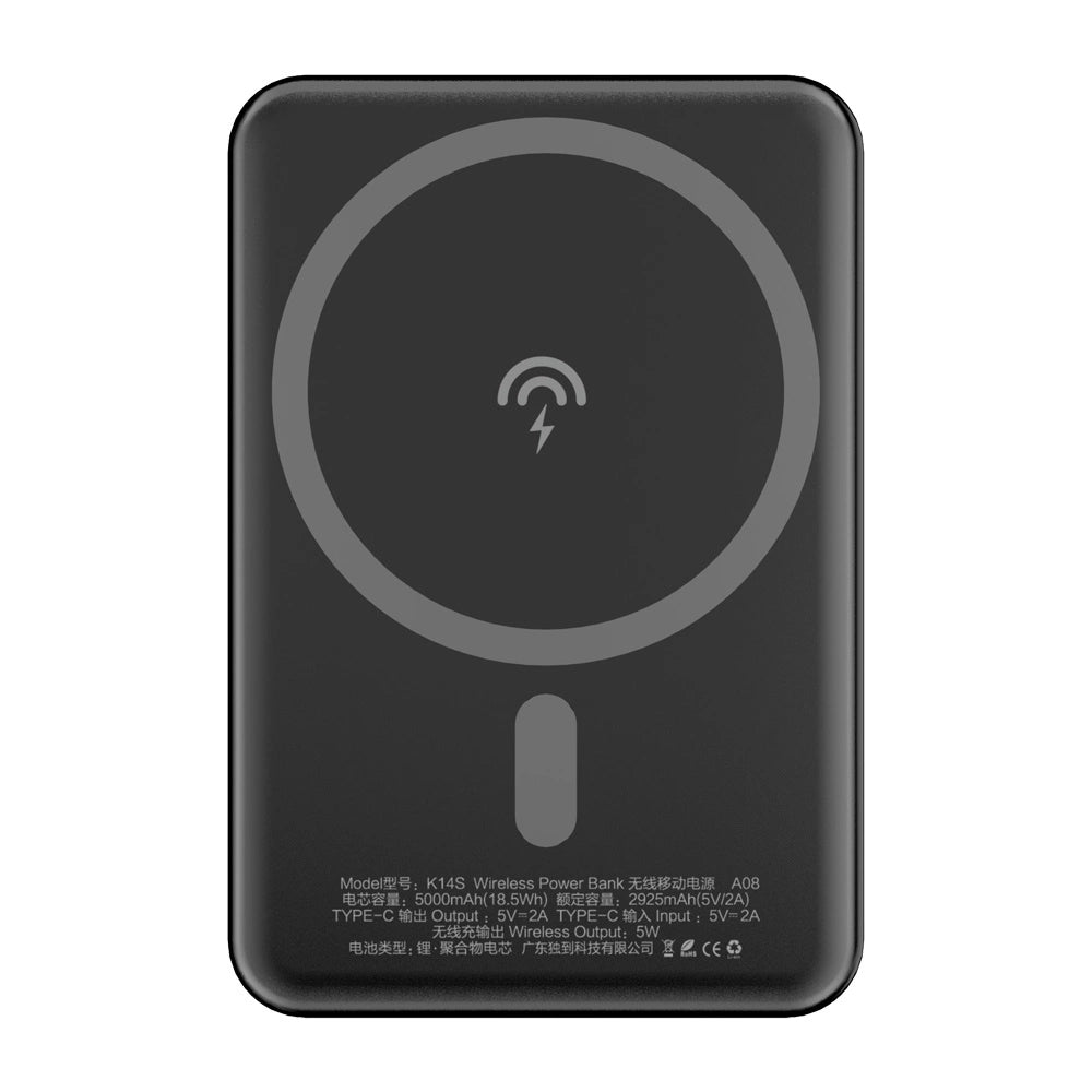 Batterie Externe Sans Fil Dudao K14S, 5000mAh, 10W, PD + QI, 1 x QI - 1 x USB-C, Noire